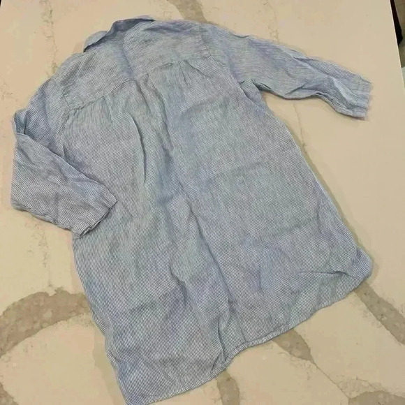 J. Jill Women's 100% Linen Tunic Top Size XS Blue White Stripes Side Buttons - Picture 4 of 4